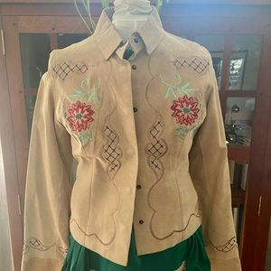 Genuine Leather/Suede jacket with beautiful embroidery detail size M